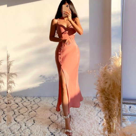 BLOGGER'S FAVE! Zara Buttoned Slip Dress Beige Pink Sz XS, L - Picture 4 of 17